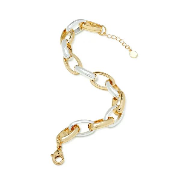 Scoop Women’s Two-Tone Gold-Plated and Silver-Plated Brass Oval Link Bracelet - Walmart.com | Walmart (US)