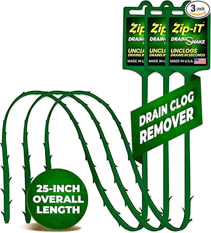 The original Zip-It Hair Clog Remover 25-inch Overall Length Drain Snake Cleaner (3-Pack), Unclog... | Amazon (US)