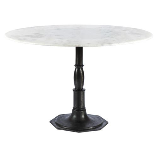 Hervey Modern French Cast Iron White Marble Pedestal Dining Table - 48"W | Kathy Kuo Home