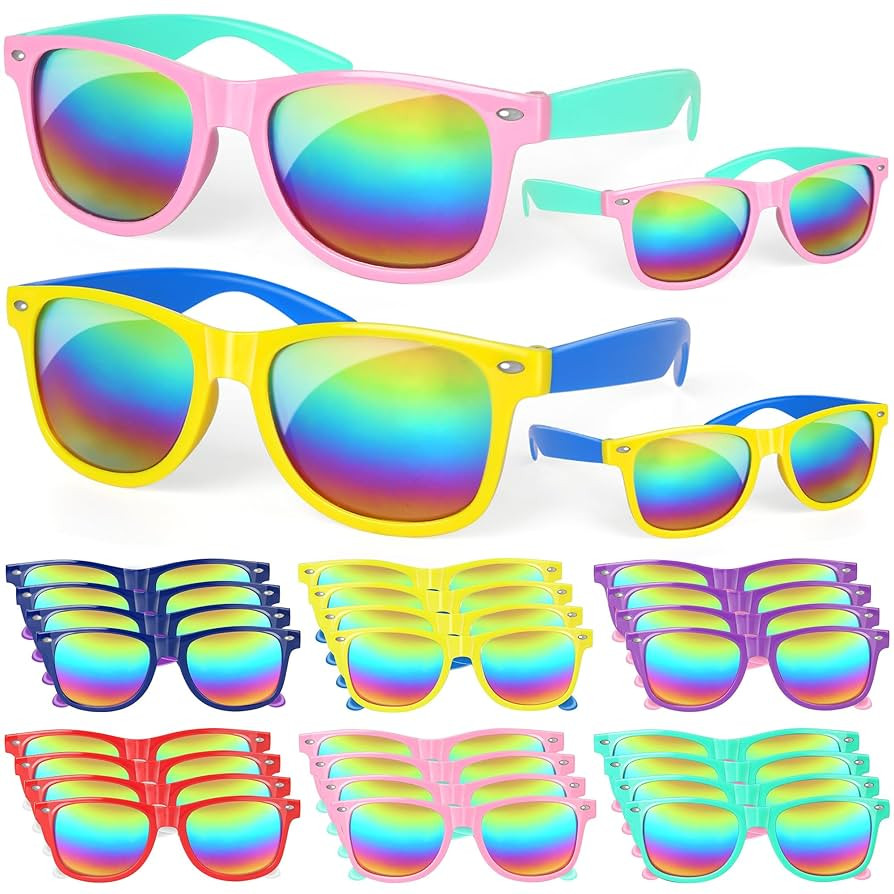Mocoosy 24 Pack Kids Sunglasses Bulk Party Favors, Neon Retro Sunglasses with UV Protection, Summ... | Amazon (US)