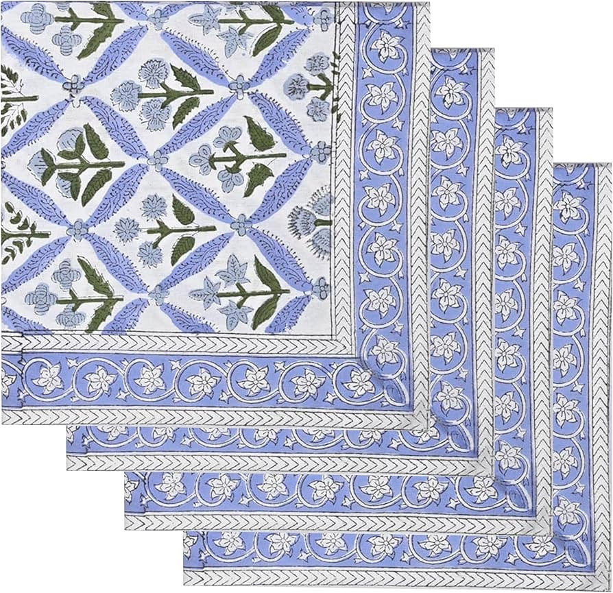 Ridhi Hand Block Print Kitchen Towels Table Décor 20×20 Inch Floral Dinner Cloth Napkins Set of... | Amazon (US)