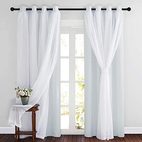 Amazon.com: PONY DANCE White Blackout Curtains - Curtains 84 inches Long with Sheer Overlay Nurse... | Amazon (US)