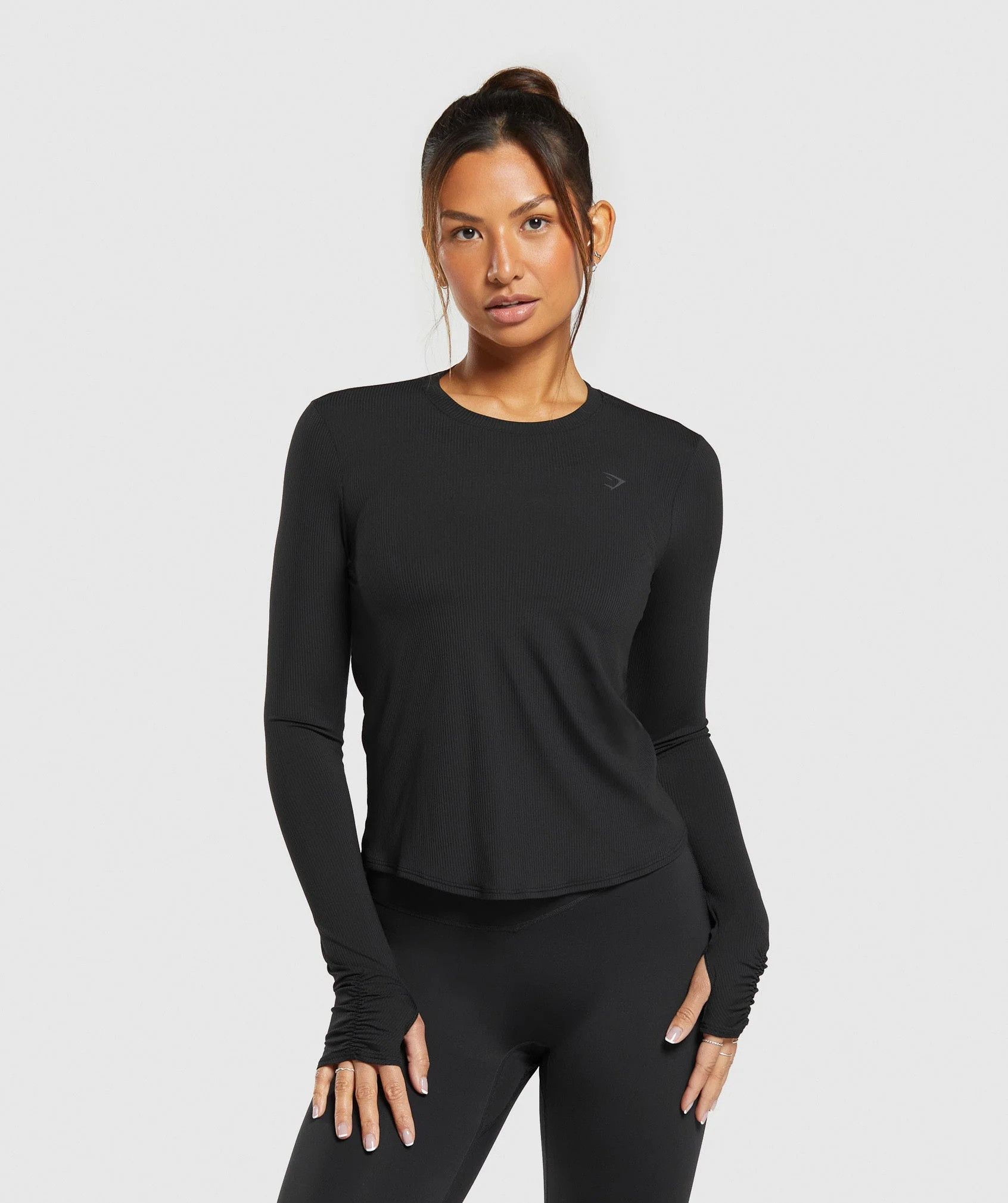 Gymshark Elevate Long Sleeve Ruched Top - Black | Gymshark US