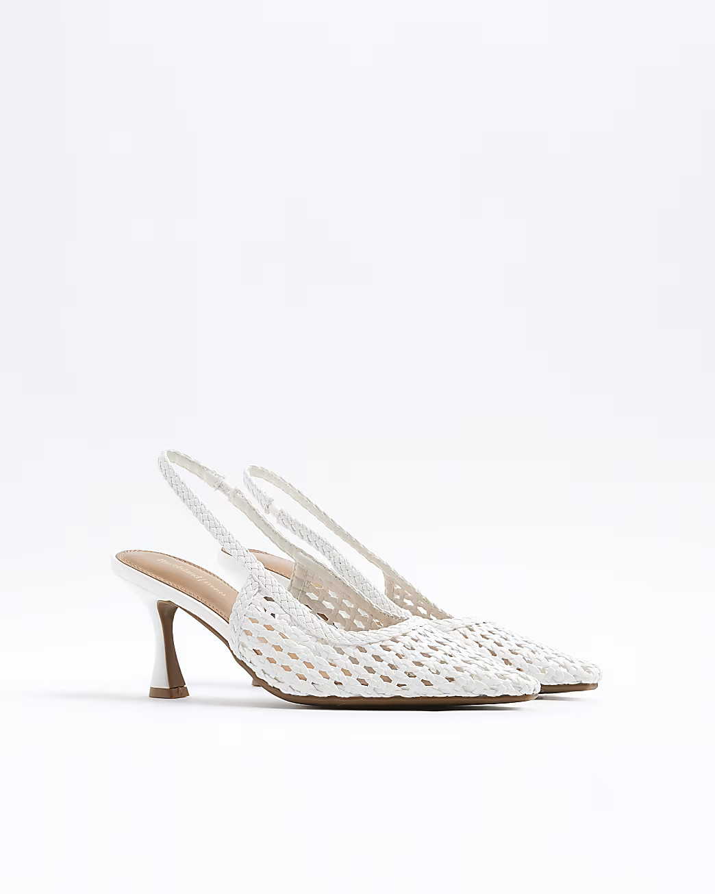 White Woven Sling Back Court Heels | River Island UK & IE