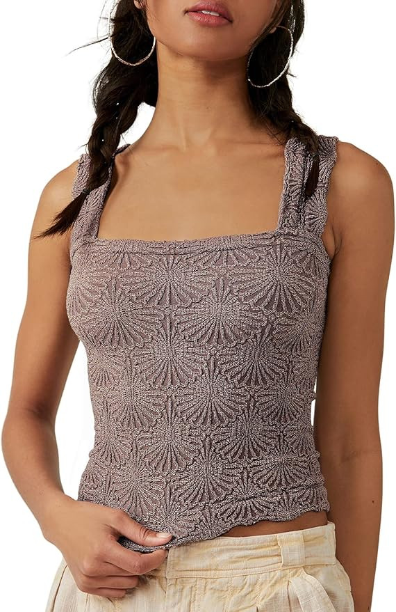 Ugerlov Women's Square Neck Tank Tops Sleeveless Casual Camisole Wide Straps Floral Pattern Fitte... | Amazon (US)