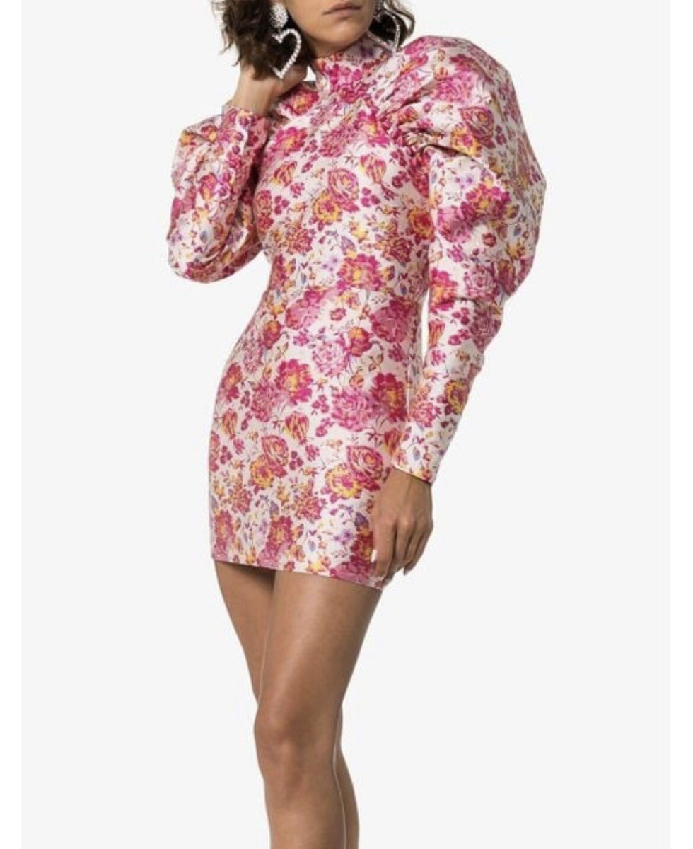 ROTATE BIRGER CHRISTENSEN Women's Pink Floral Puff-sleeve Dress | eBay US