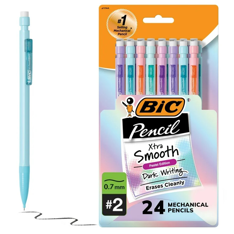 BIC Xtra-Smooth Pastel Mechanical Pencils with Erasers, Medium Point (0.7mm), 24-Count Pack, Bulk... | Walmart (US)
