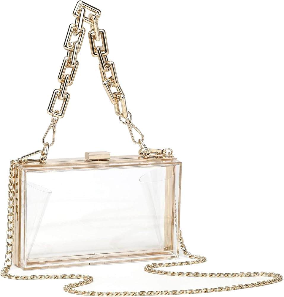 Women Clear Acrylic Clutch Purse, Transparent Box Crossbody Shoulder Evening Bag with Thick Handl... | Amazon (US)