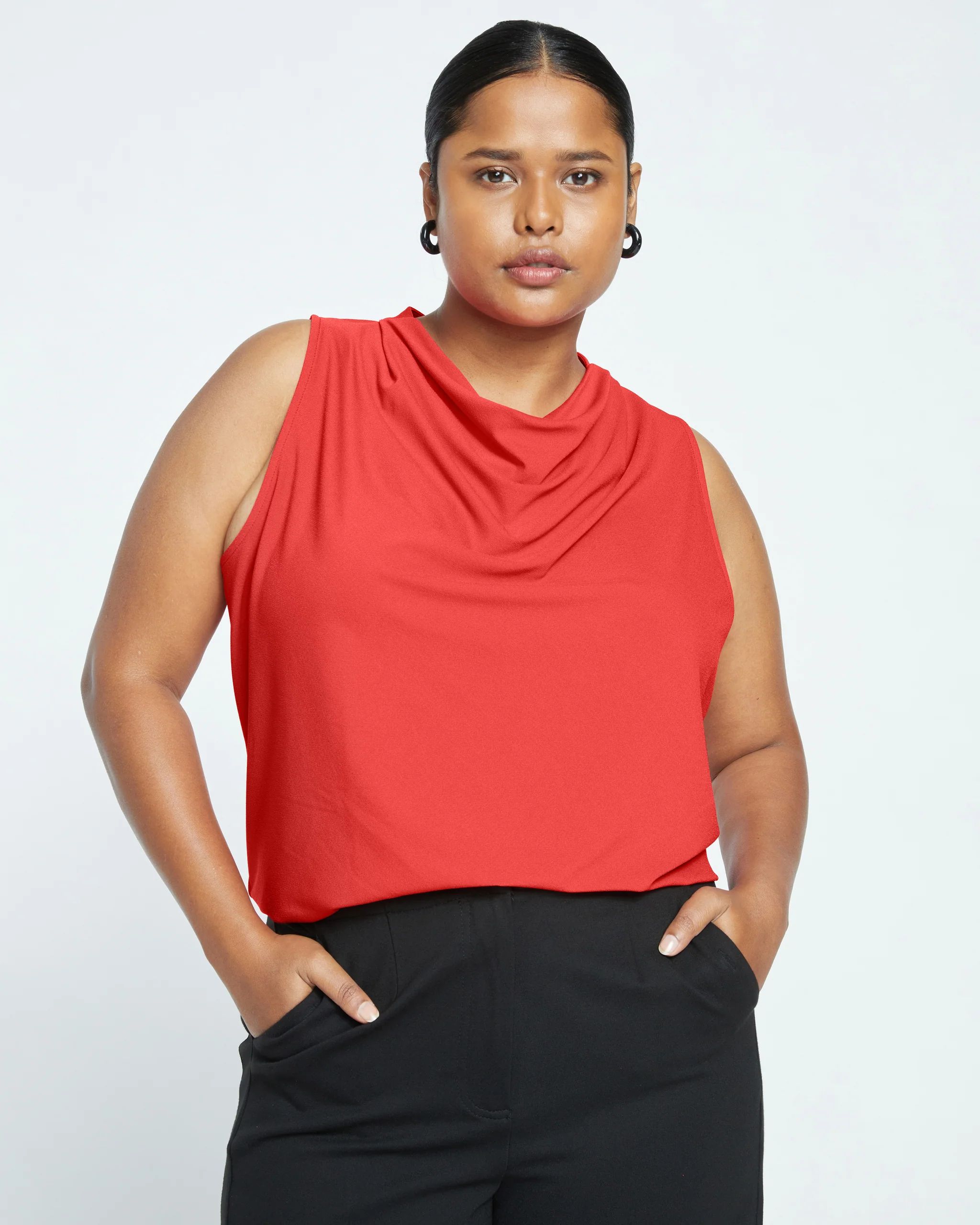 Crepe Jersey Cowl Tank Blouse
   Vermilion Red | Universal Standard