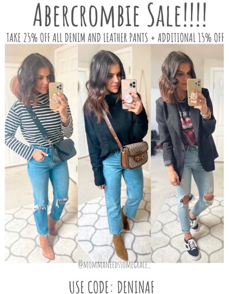 Some of my favorite Abercrombie pants are on major sale!! Use code DEMINAF for an extra 15% off! 
Left-straight leg high rise, size 27
Middle- straight leg high rise 90’s straight leg pants-size 27 (chopped a few inches off the bottom)
Right- super high rise skinny jeans, size 27

#LTKunder50 #LTKstyletip #LTKsalealert