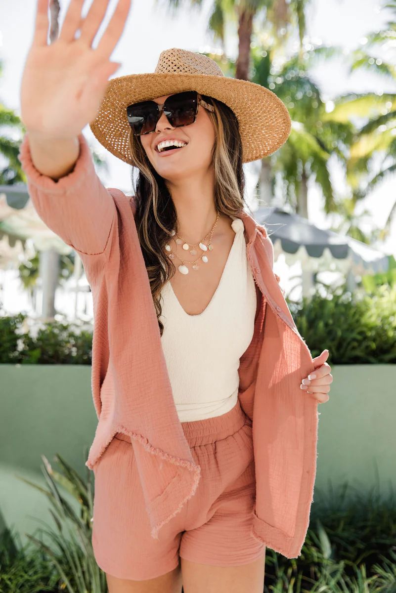 Let Me Adore You Terracotta Button Front Gauze Blouse | Pink Lily