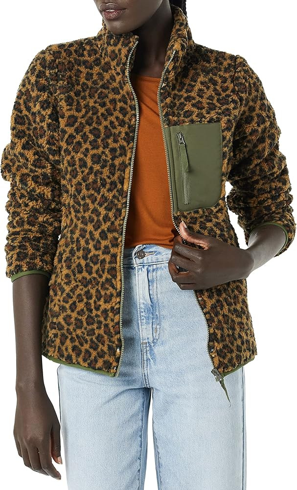 Amazon Essentials Women's Sherpa Long-Sleeve Mock Neck Full-Zip Jacket with Woven Trim (Available... | Amazon (US)