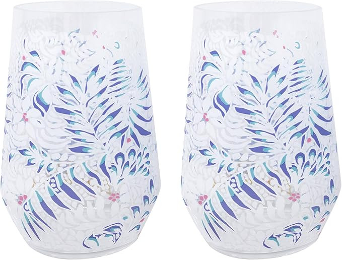 Lilly Pulitzer Stemless Wine Glass Set of 2, Large Acrylic Wine Glasses, 22 Ounce Plastic Cocktai... | Amazon (US)
