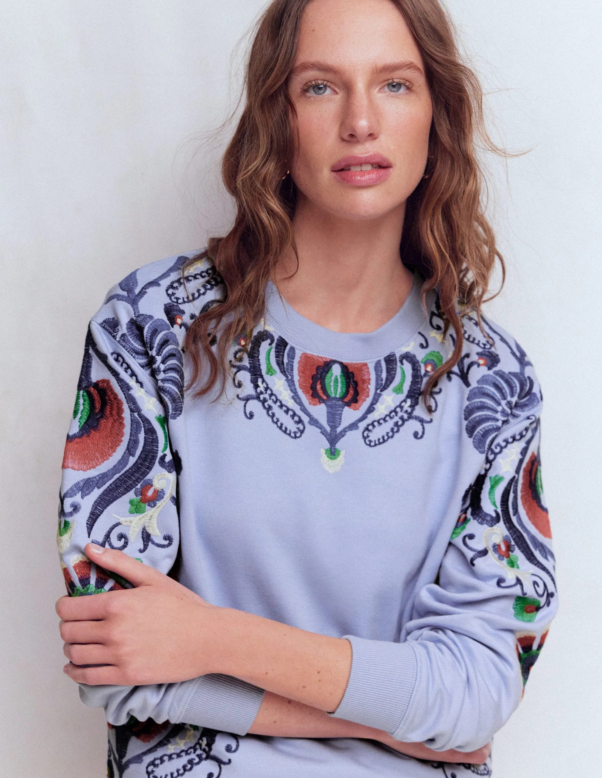 Emi Embroidered Sweatshirt-Light Blue Embroidery | Boden (US)