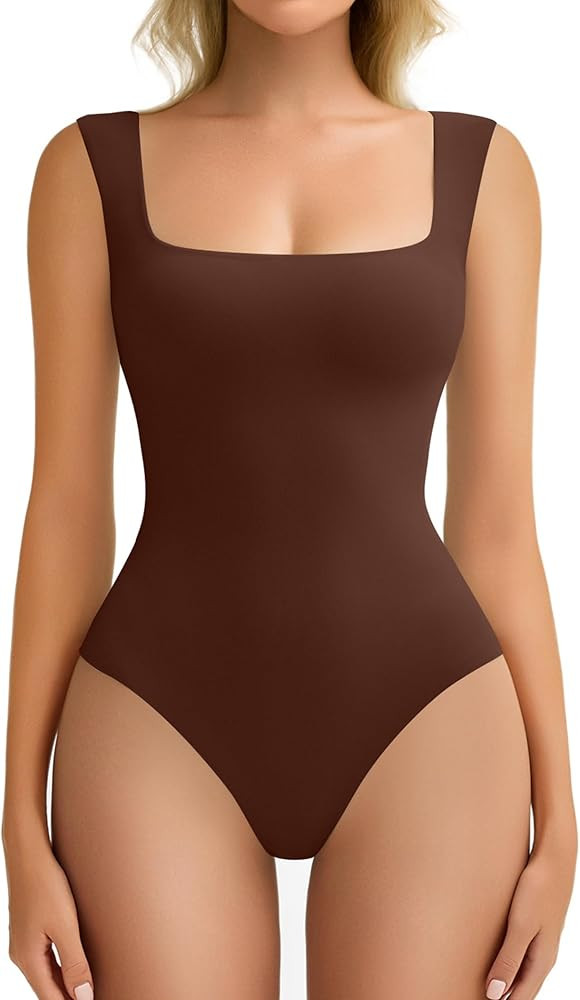 Avidlove Bodysuits for Women Square Neck Body Suit Double Lined Tank Top Bodysuit Soft | Amazon (US)