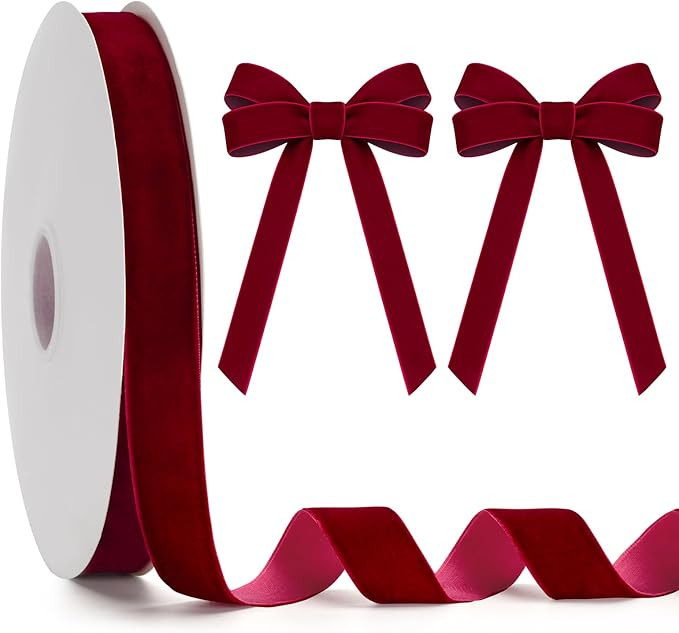 KINGLAKE 25mm Dark Red Velvet Ribbon for Gift Wrapping, 25 Yards Thick Ghristmas Ribbon for Xmas ... | Amazon (UK)