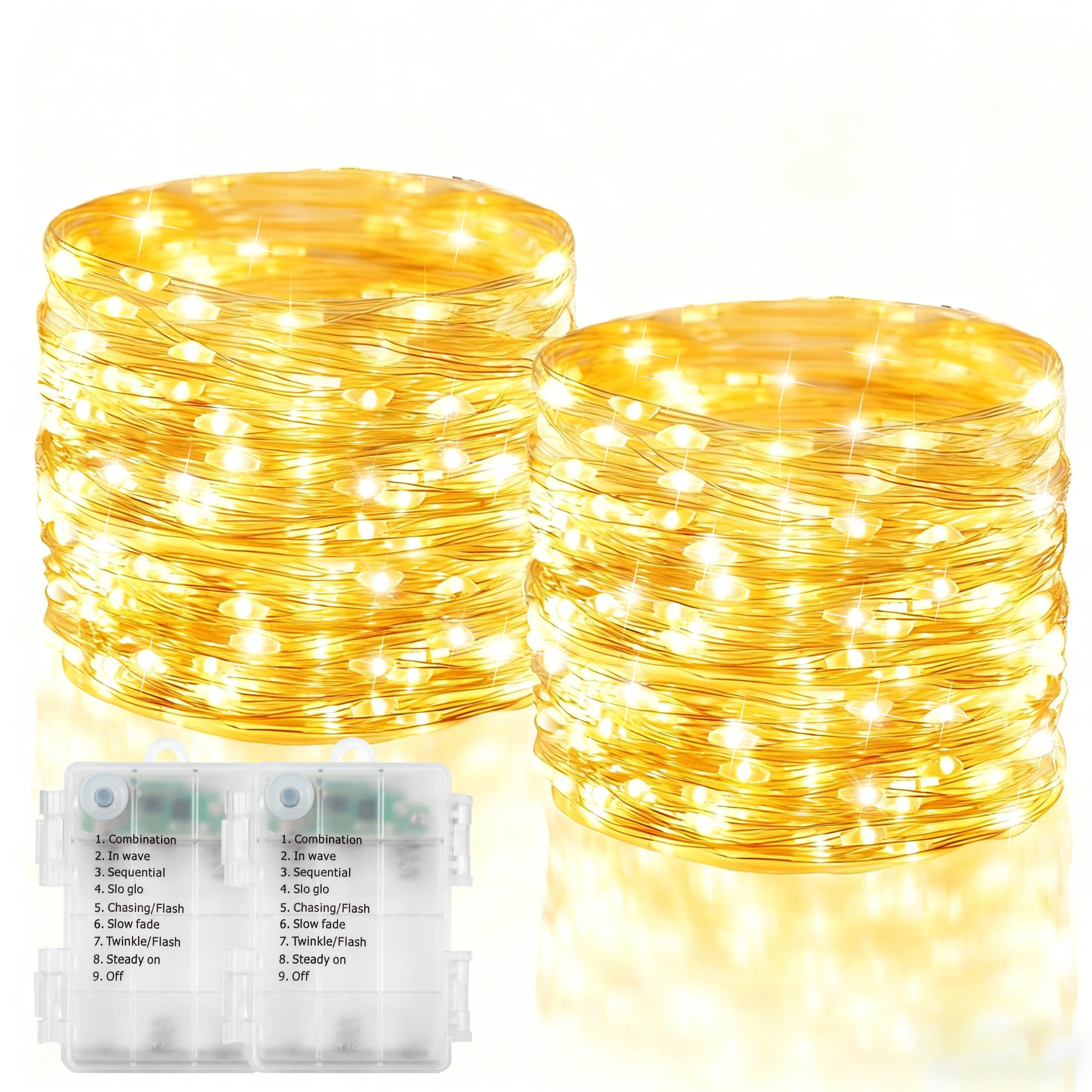 2 Pack Fairy Lights Battery Operated, 200 LED 66Ft Silver Wire Twinkle String Light 8 Modes Auto ... | Amazon (US)