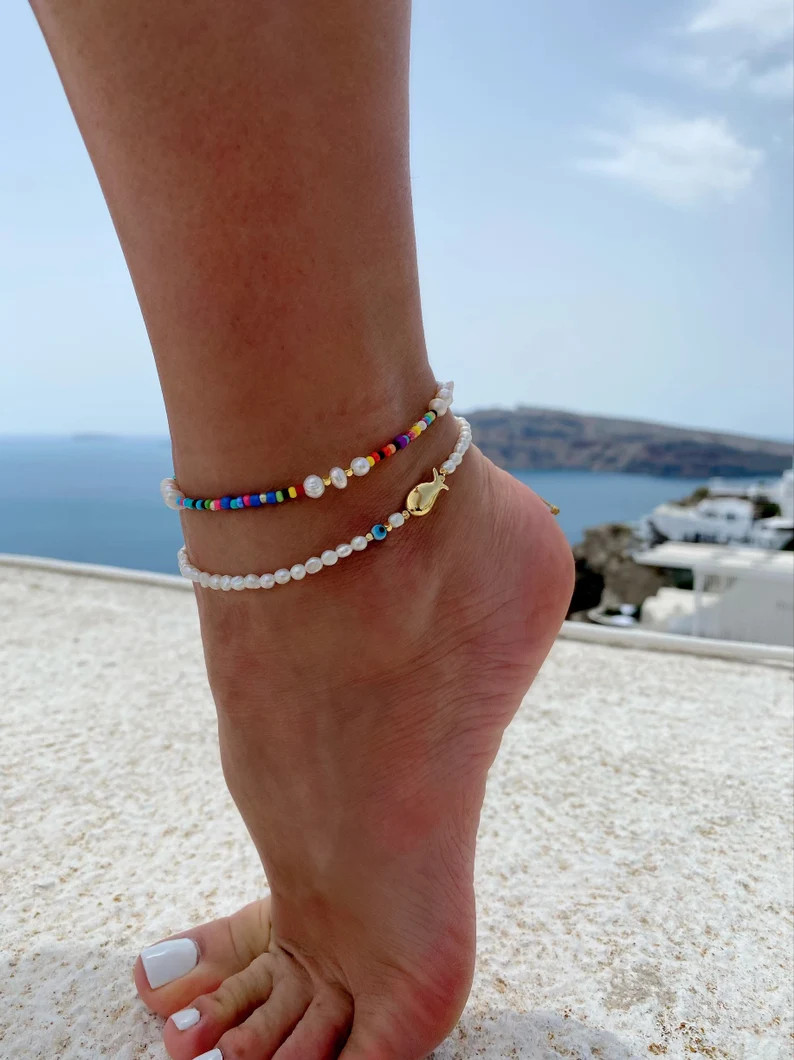 Beaded Anklet Women, Minimal Pearls Anklet, Summer Ankle Bracelet, Colorful Anklet, Handmade Ankl... | Etsy (US)