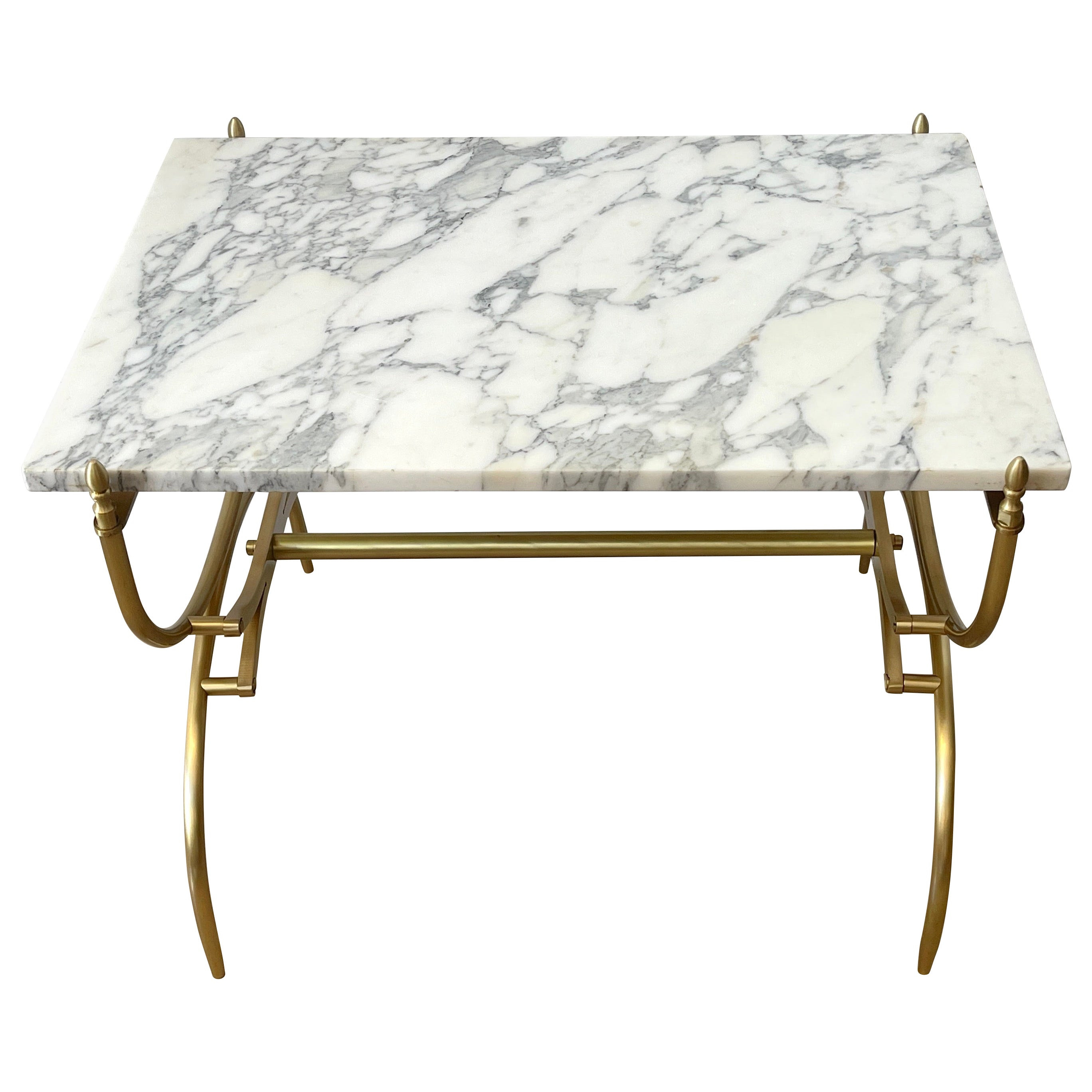 Italian Mid-Century Modern Carrara Marble & Brass Coffee/Side Table | 1stDibs