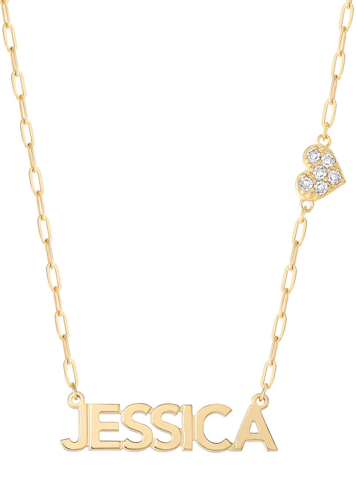 Personalized Necklace with Pavé Cubic Zirconia Charm - Gold | Jessica Simpson E Commerce