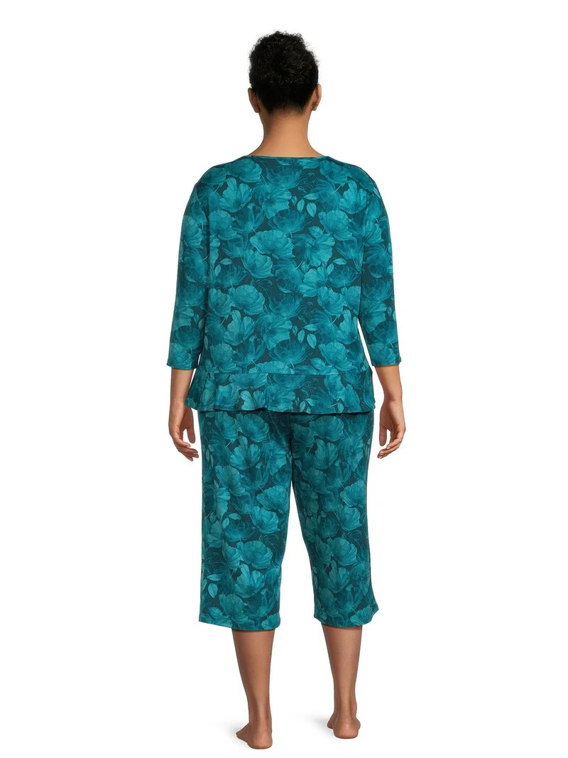 The Pioneer Woman 3/4 Sleeve V-Neck Top and Cropped Pant Pajama Set, 2-Piece, Women's | Walmart (US)