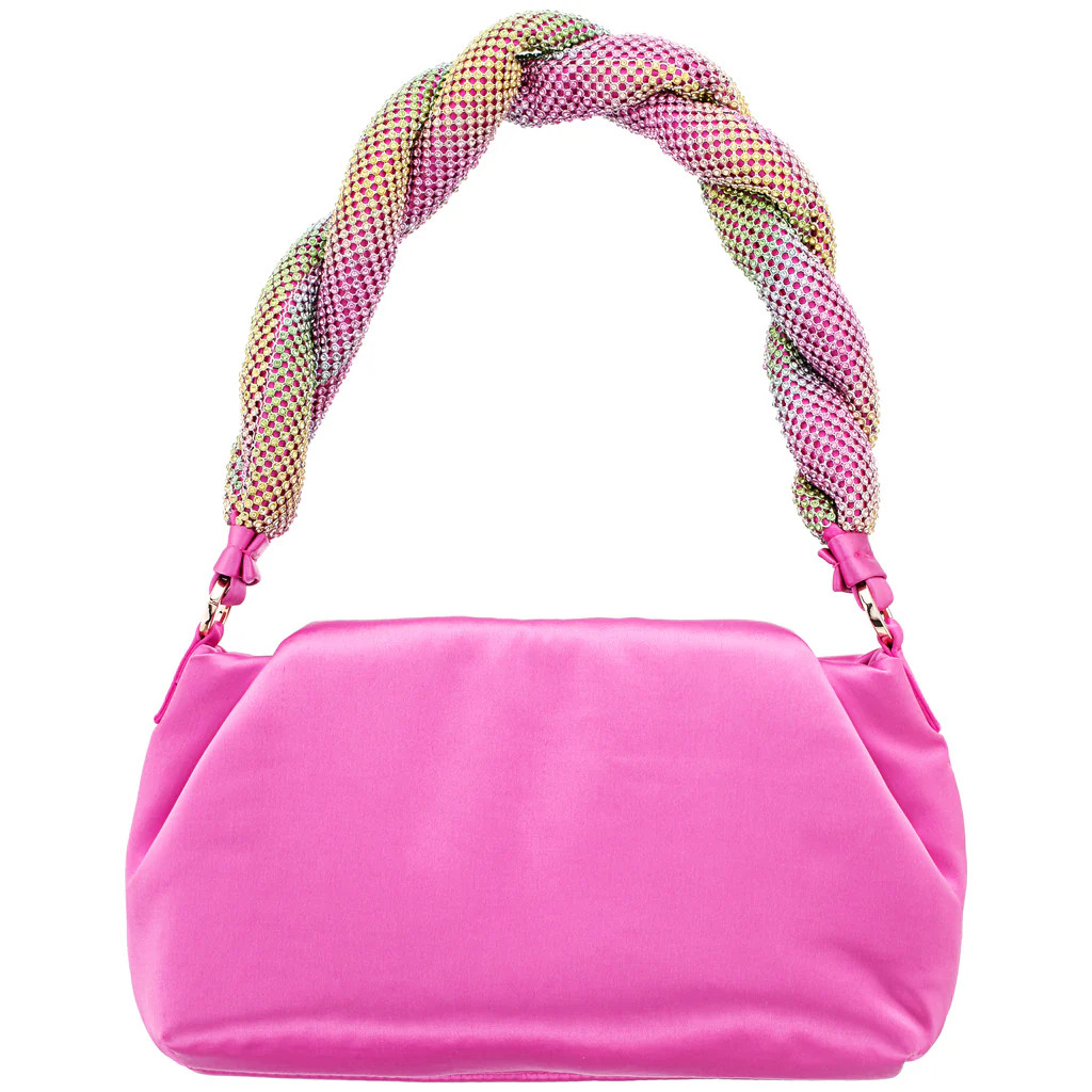 BECCA-ULTRA PINK OMBRE TWISTED CRYSTAL MESH STRAP SHOULDER BAG | Nina Shoes