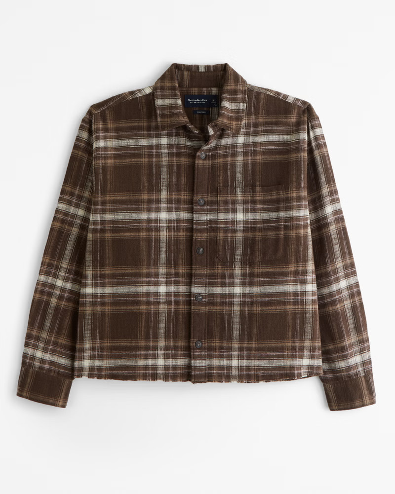 Abercrombie & Fitch Men's Cropped Flannel in Dark Brown Plaid - Size M | Abercrombie & Fitch (US)
