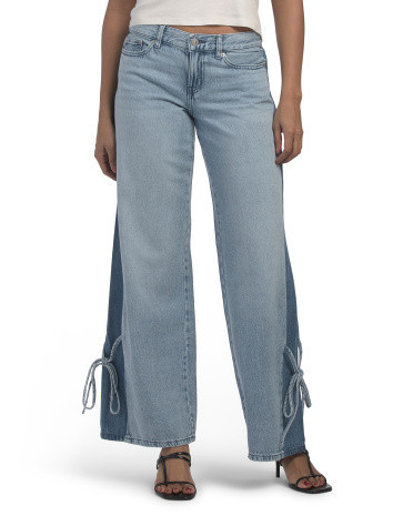 Two Tone Wide Leg Jeans With Tie Details For Women, Cotton | TJ Maxx