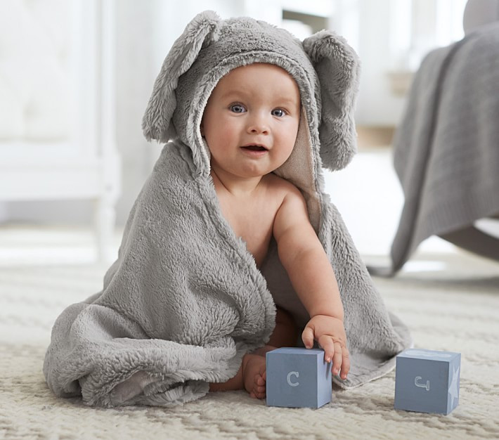 Faux-Fur Animal Baby Hooded Towel | Pottery Barn Kids