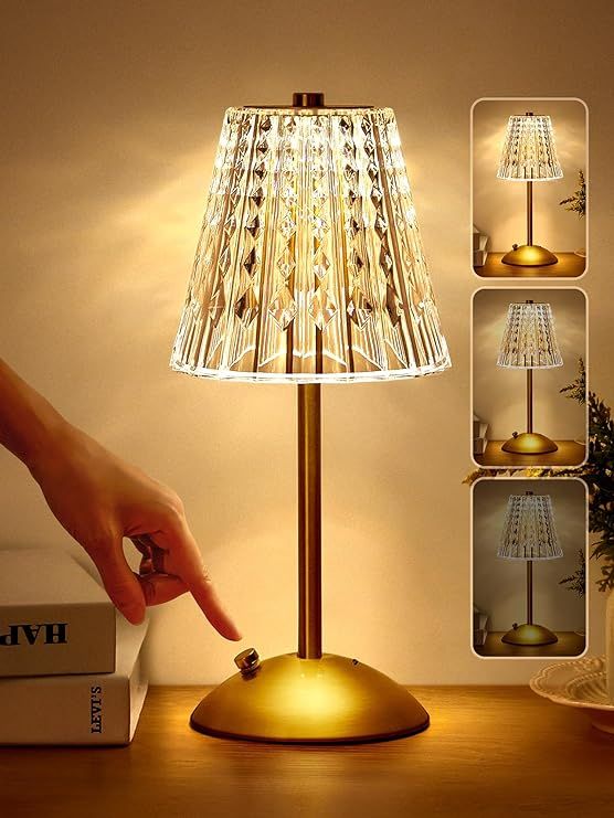 One Fire Table Lamps, Dimmable Crystal Table Lamp 3 Colors LED Gold Lamp,Touch Lamp Diamond Cryst... | Amazon (US)