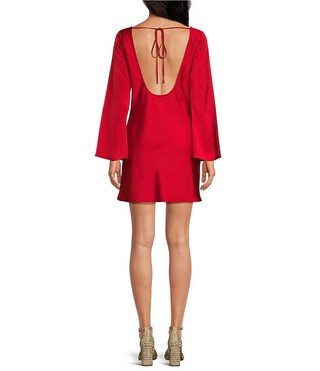 Dionne Satin Boat Neck Long Sleeve Mini Dress | Dillard's
