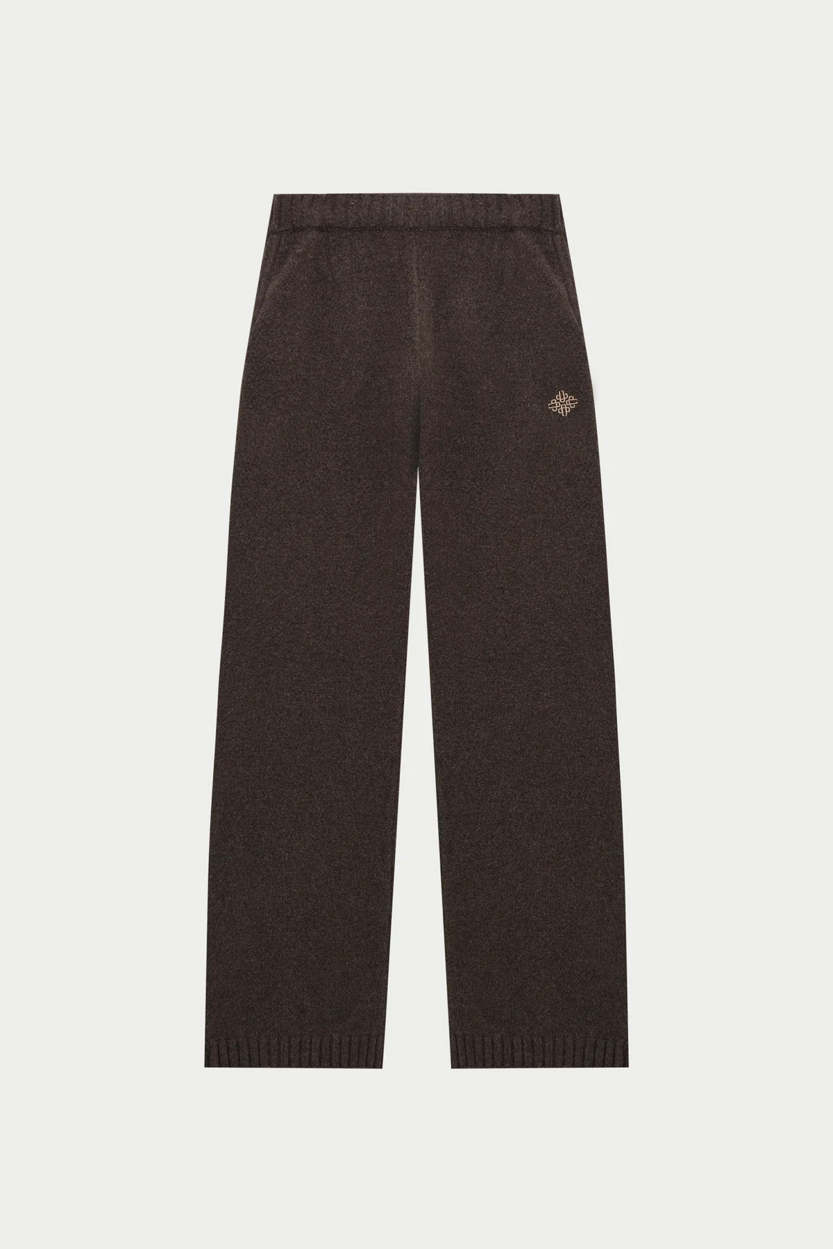 FLUFFY KNIT EMBLEM EMBROIDERED JOGGER - BROWN | The Couture Club
