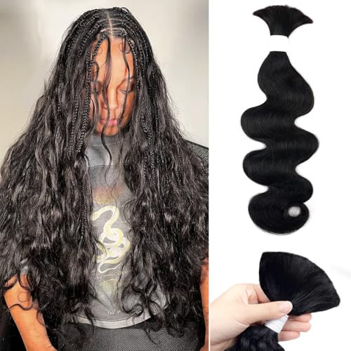 Liqusee Human Braiding Hair 100g One Bundle/Pack 28 Inch Natural Black Body Wave Curly Bulk Human Hair for Braiding No Weft 100% Unprocessed Brazilian Human Hair Braiding Hair for Boho Braids | Amazon (US)