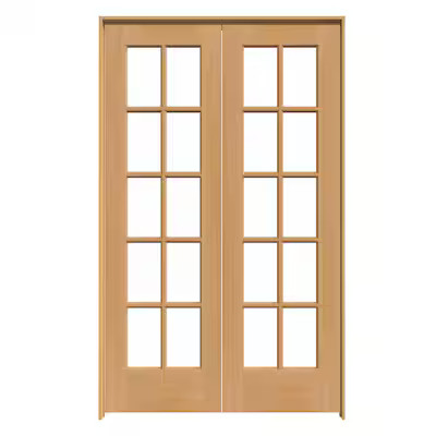 JELD-WEN 10 Lite Wood 48-in x 80-in Unfinished Clear Glass Unfinished Pine Wood Interior French D... | Lowe's