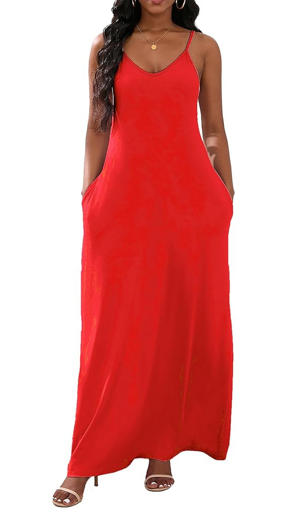 vunahzma Womens Casual Fashion Sleeveless Plus Size Loose Long Sexy Maxi Dress with Pockets | Amazon (US)