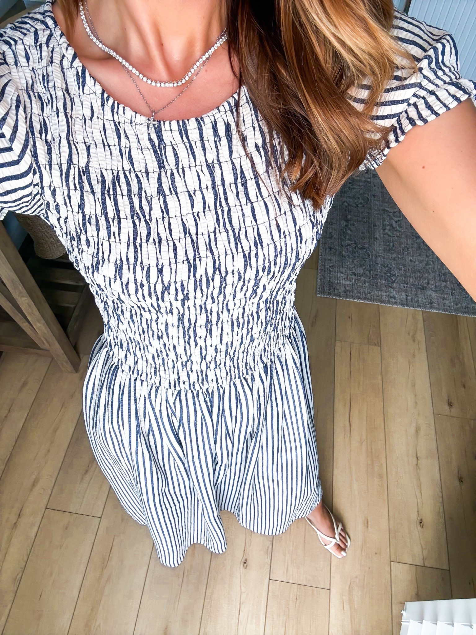 My church #ootd! I love this striped dress from Anthropologie in XXS petite! Smocked and stretchy on top. Spring dress. Coastal dress. Vacation dress. Resort wear. Resort outfit. Coastal outfit. Easter dress. 

#LTKTravel #LTKPetite #LTKootd