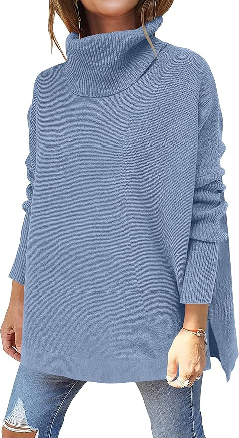 ANRABESS Women's Oversized Turtleneck Batwing Sleeve Spilt Casual Loose Knit Tunic Pullover Sweat... | Amazon (US)