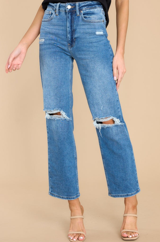 Don't Pass These By Medium Wash Distressed Straight Jeans | Red Dress 