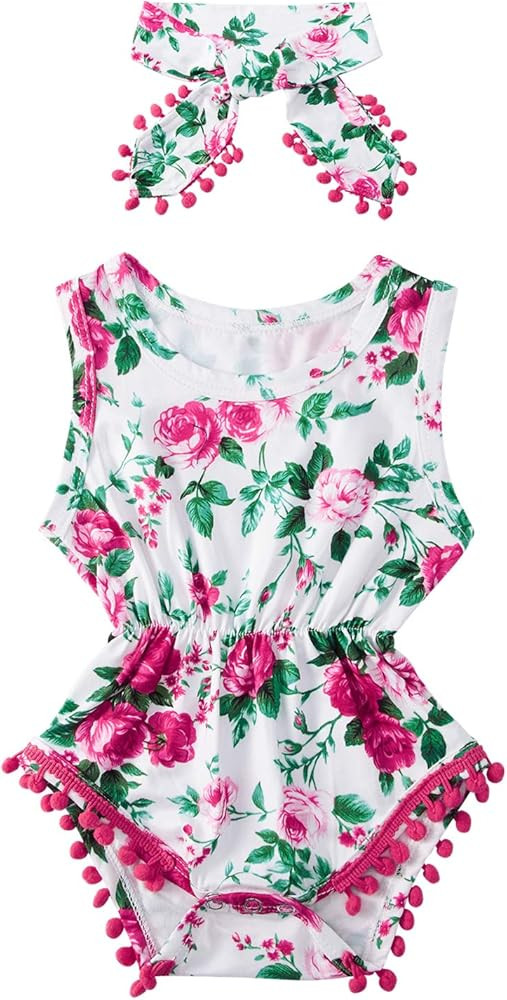 Ahegao 0-24 Months Baby Floral Romper Toddlers Outfits Infant Playsuits + Headband Jumpsuit | Amazon (US)