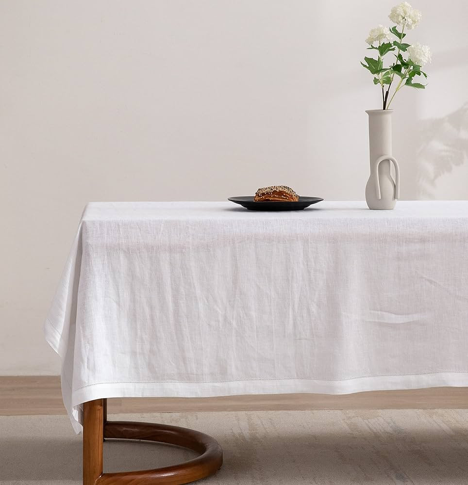 EVERLY Linen Hemstitch Table Cloth, 100% Stonewashed French Linen Table Cloths for 6-Foot Rectang... | Amazon (US)