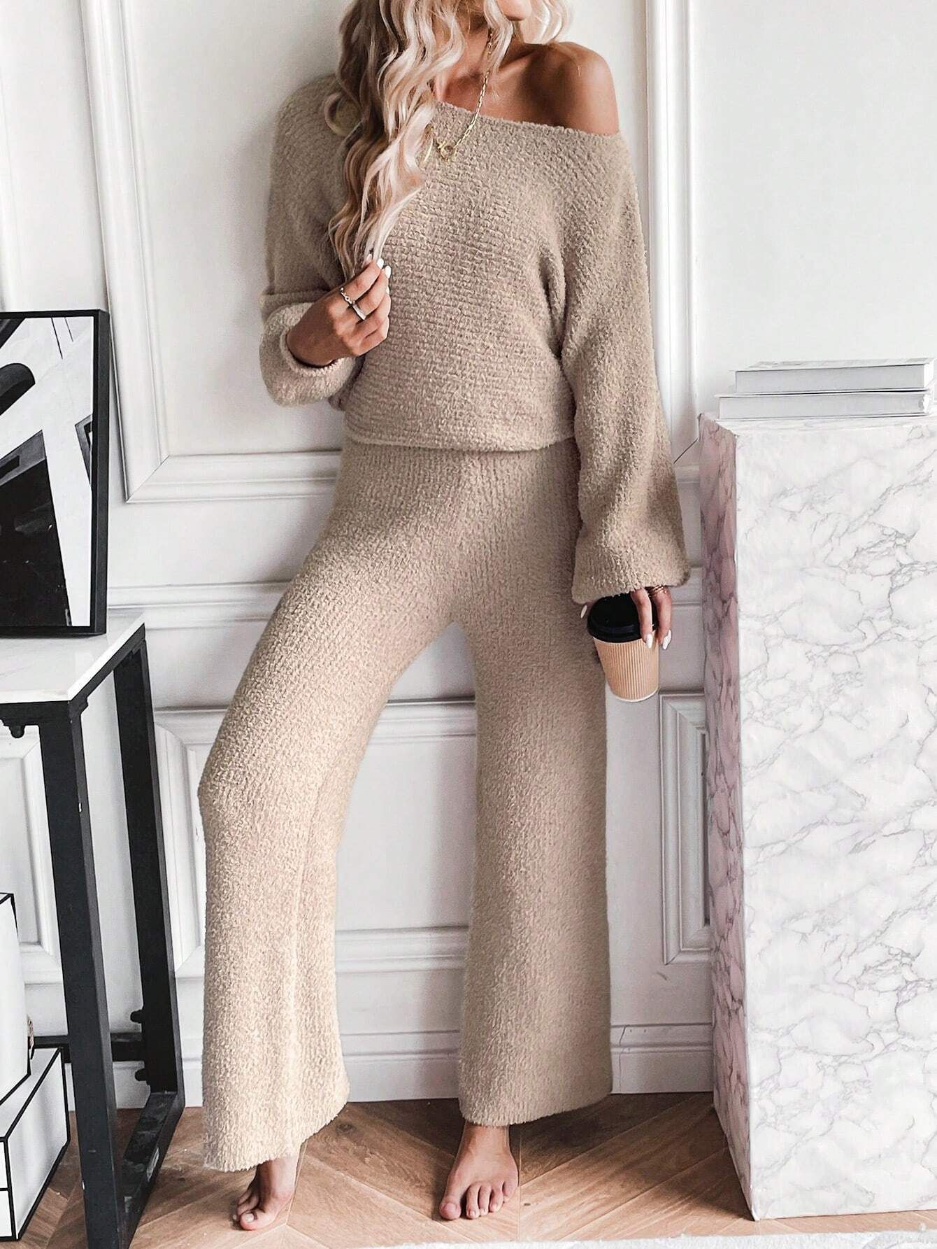 SHEIN Frenchy Batwing Sleeve Sweater & Knit Pants | SHEIN