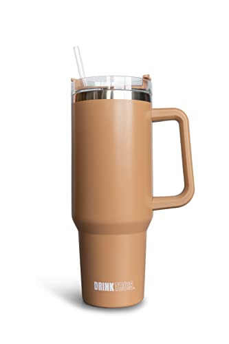 Drink Trois 40 oz Side Sipper, Stainless Steel Travel Tumbler with Handle, Lid and Straw- Keeps D... | Amazon (US)