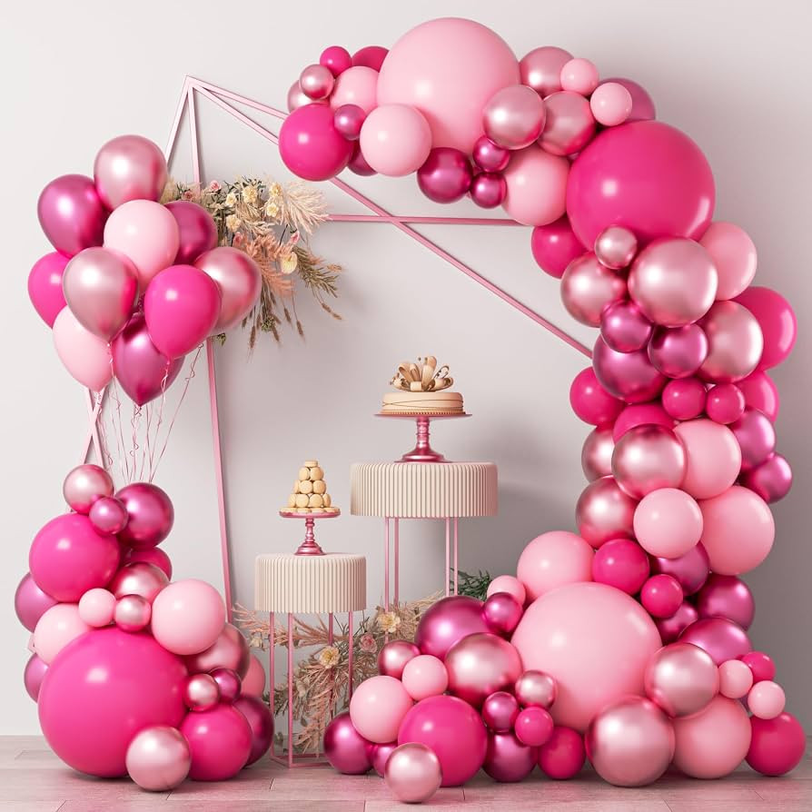 COKAOBE Pink Balloons Garlands Arch Kit, 124pcs Hot Pink Pastel Pink Metallic Magenta Latex Ballo... | Amazon (US)