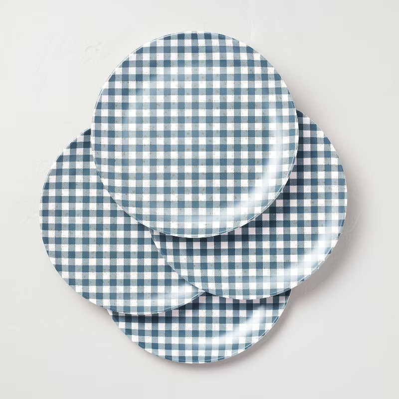 10.5" Gingham Bamboo-Melamine Dinner Plates Blue/Cream - Hearth & Hand™ with Magnolia | Target