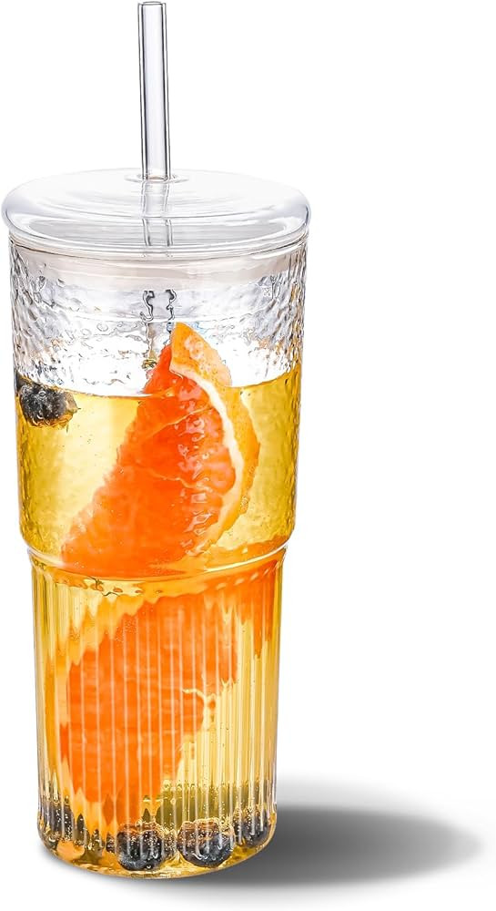 20 OZ Iced Coffee Cup With Glass Lids and Straws,High Borosilicate Glass Tumbler Cup Reusable Wid... | Amazon (US)