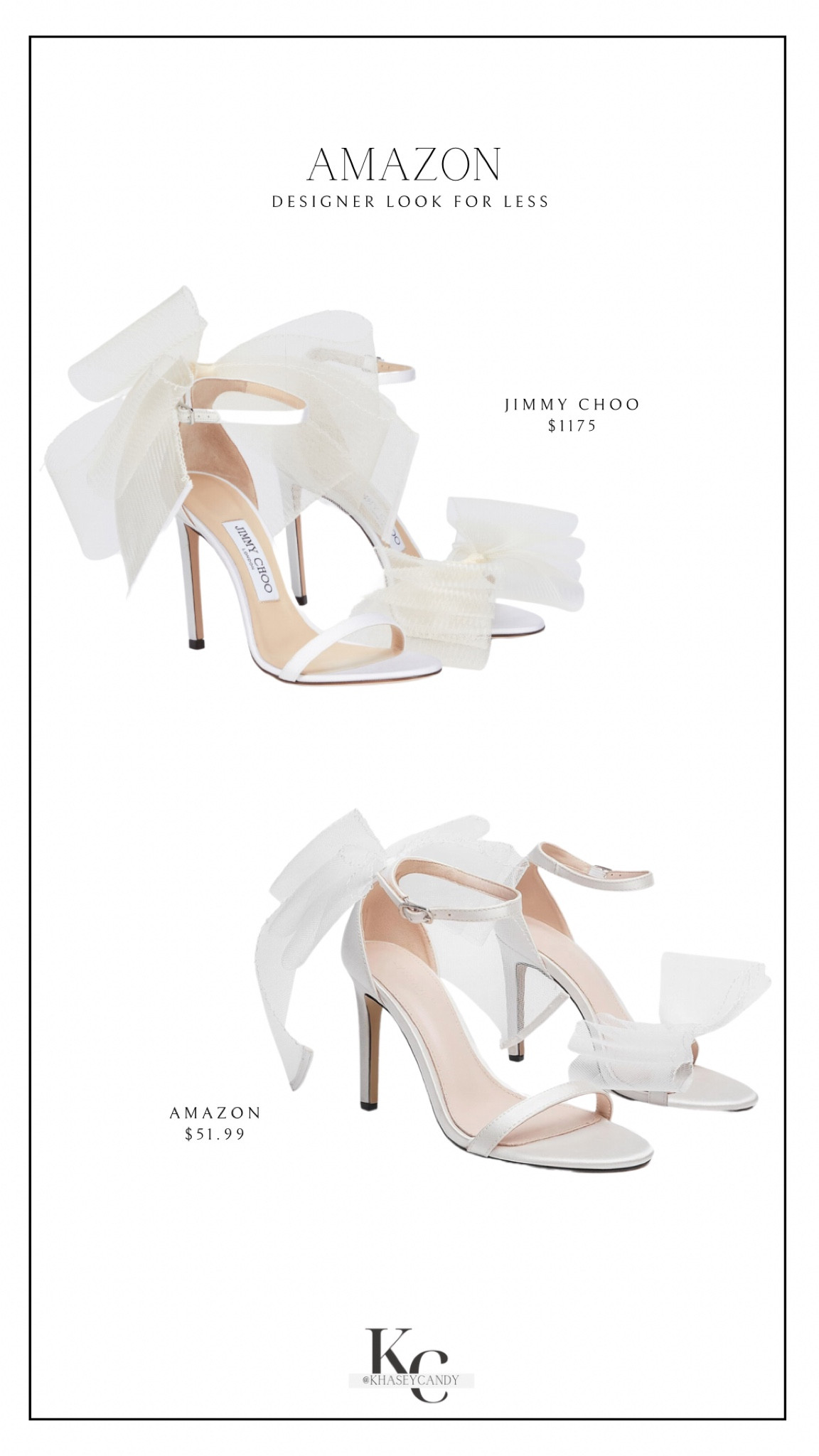 Designer Dupes on Amazon.

Jimmy Choo inspired bridal heels for $50!

bow tie heels, ribbon heels, white heel, bridal shoe, wedding shoe, designer heels 

#LTKSaleAlert #LTKShoeCrush #LTKStyleTip