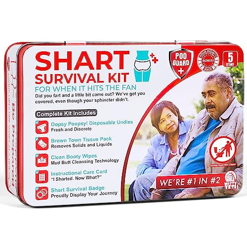Funny Shart Survival Kit by Witty Yeti. Ultimate Poop Prank Gag Gift Set Contains Wet Wipes, Disposable Underwear, Tissues and Hilarious Badge. Novelty Fart Potty Pack Great for Friends or Family | Amazon (US)