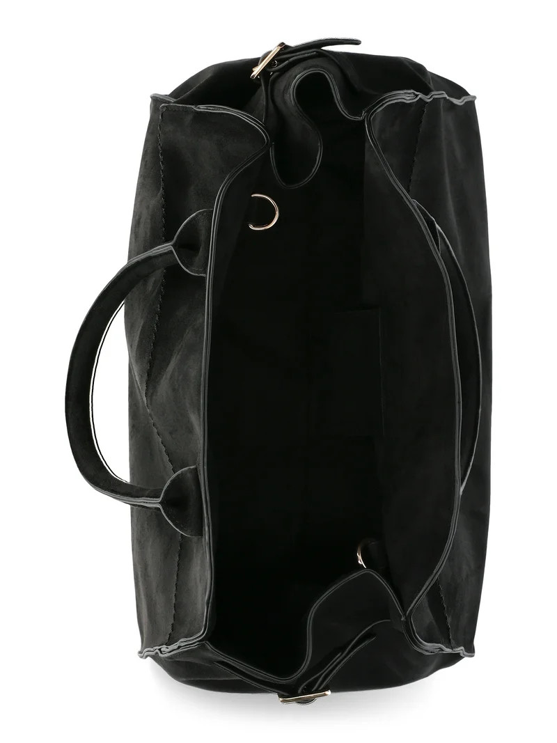 Time and Tru Women's Sage Satchel Soft Faux Suede Tote Bag, Black | Walmart (US)