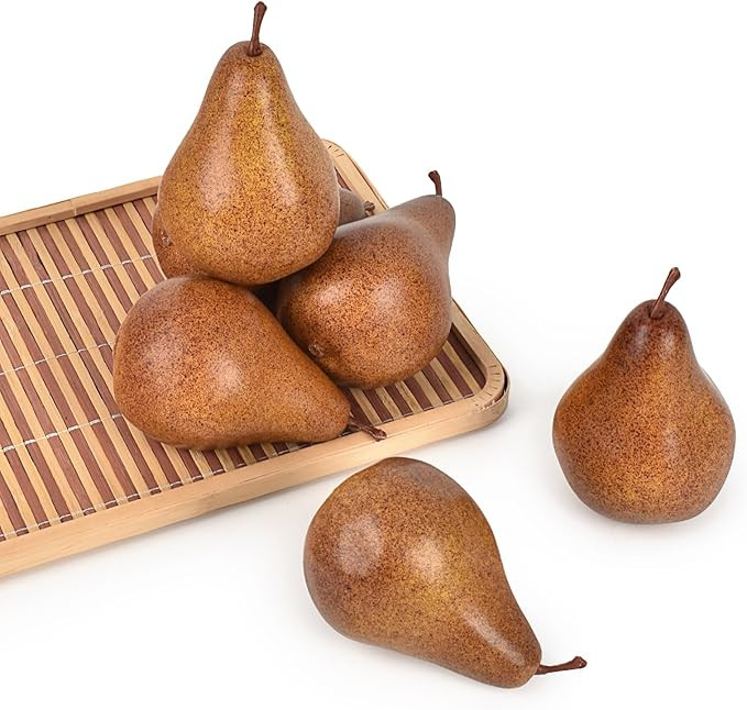 Artificial Brown Pears, 6 Pcs Simulation Pears Fake Fruits for Home Kitchen Fruit Model Cabinet D... | Amazon (US)