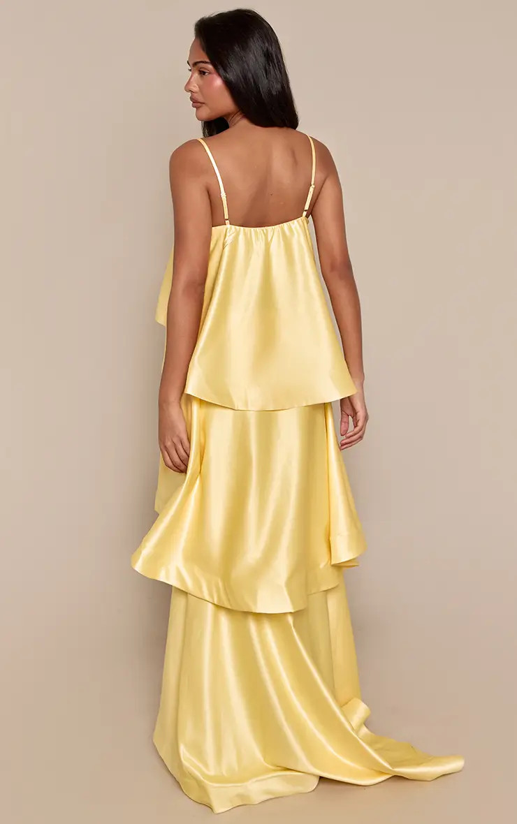 Lemon PrettyLittleThing Structured Tiered Maxi Dress | Boohoo USA | boohoo (US & Canada)
